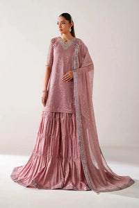 Dusty Rose & Silver Sparkle: Embroidered Chiffon Ghararah SUit | Ready To Wear