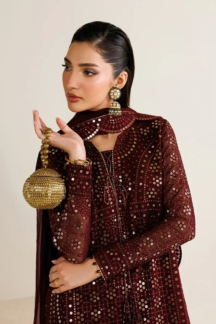 Plum Mirror Luminary: Heavy Embroidered Chiffon Suit | Ready To Wear