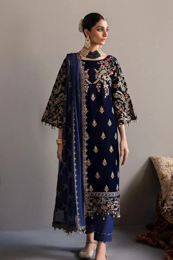 Embroidered Velvet 3-Piece Suit with Chiffon Dupatta | Ready to Wear