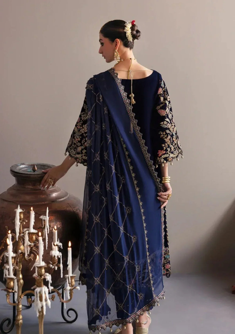 Embroidered Velvet 3-Piece Suit with Chiffon Dupatta | Ready to Wear