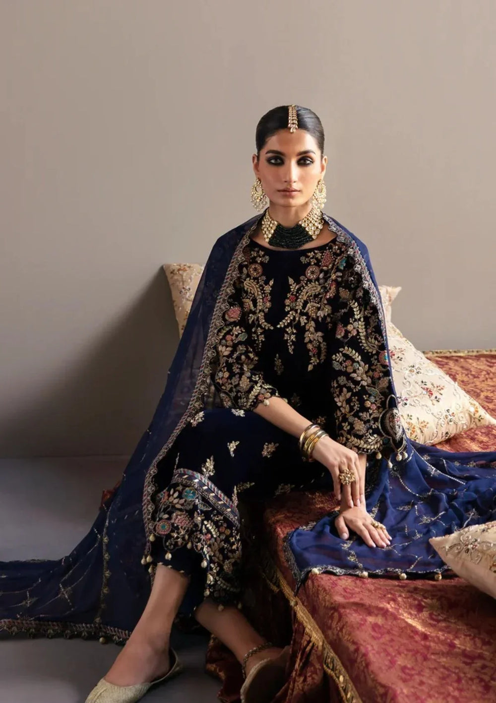 Embroidered Velvet 3-Piece Suit with Chiffon Dupatta | Ready to Wear