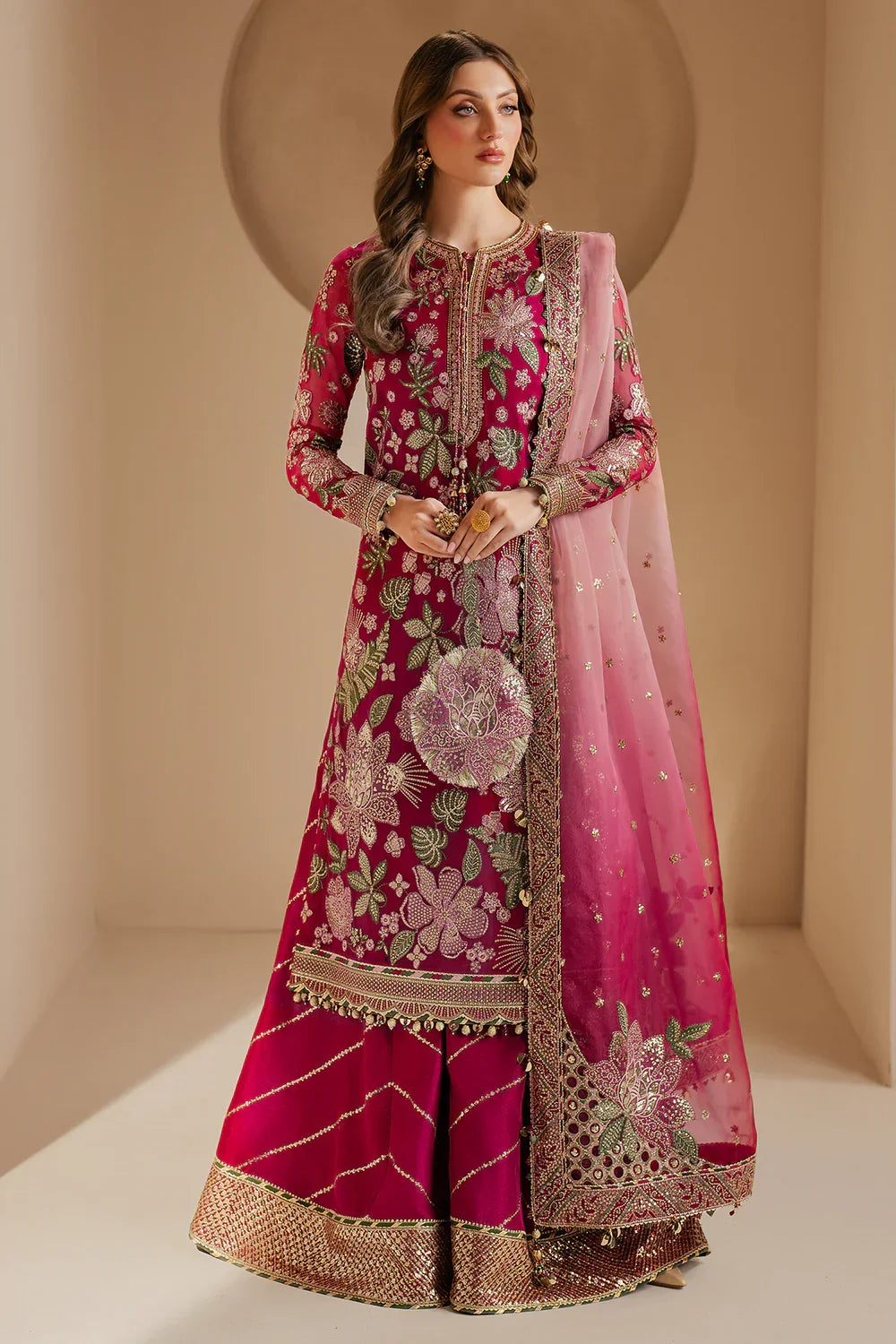 Pink Chiffon Embroidered Formal Suit with Silk Trouser & Net Dupatta | Ready to Wear