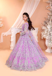 Pastel Lilac & Sparkling Silver: Embroidered Net Bridal Lenge Choli | Ready To Wear
