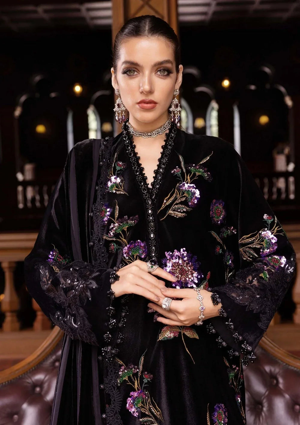 Sequin Embroidered Sheesha Silk  3-Piece Formal Suit with Silk Dupatta | Ready to Wear