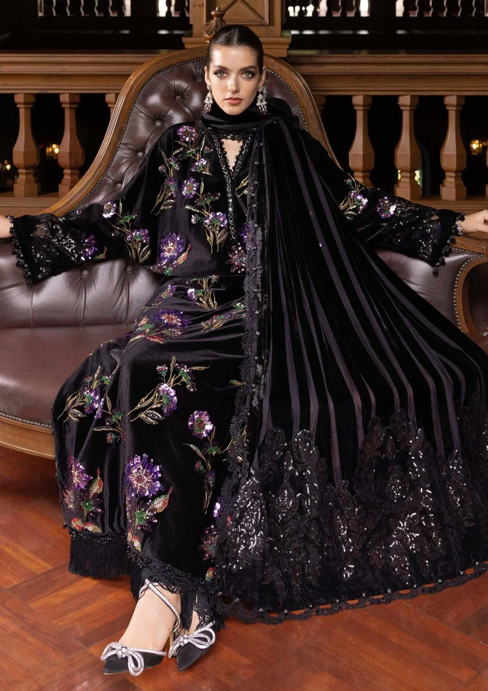 Sequin Embroidered Sheesha Silk  3-Piece Formal Suit with Silk Dupatta | Ready to Wear