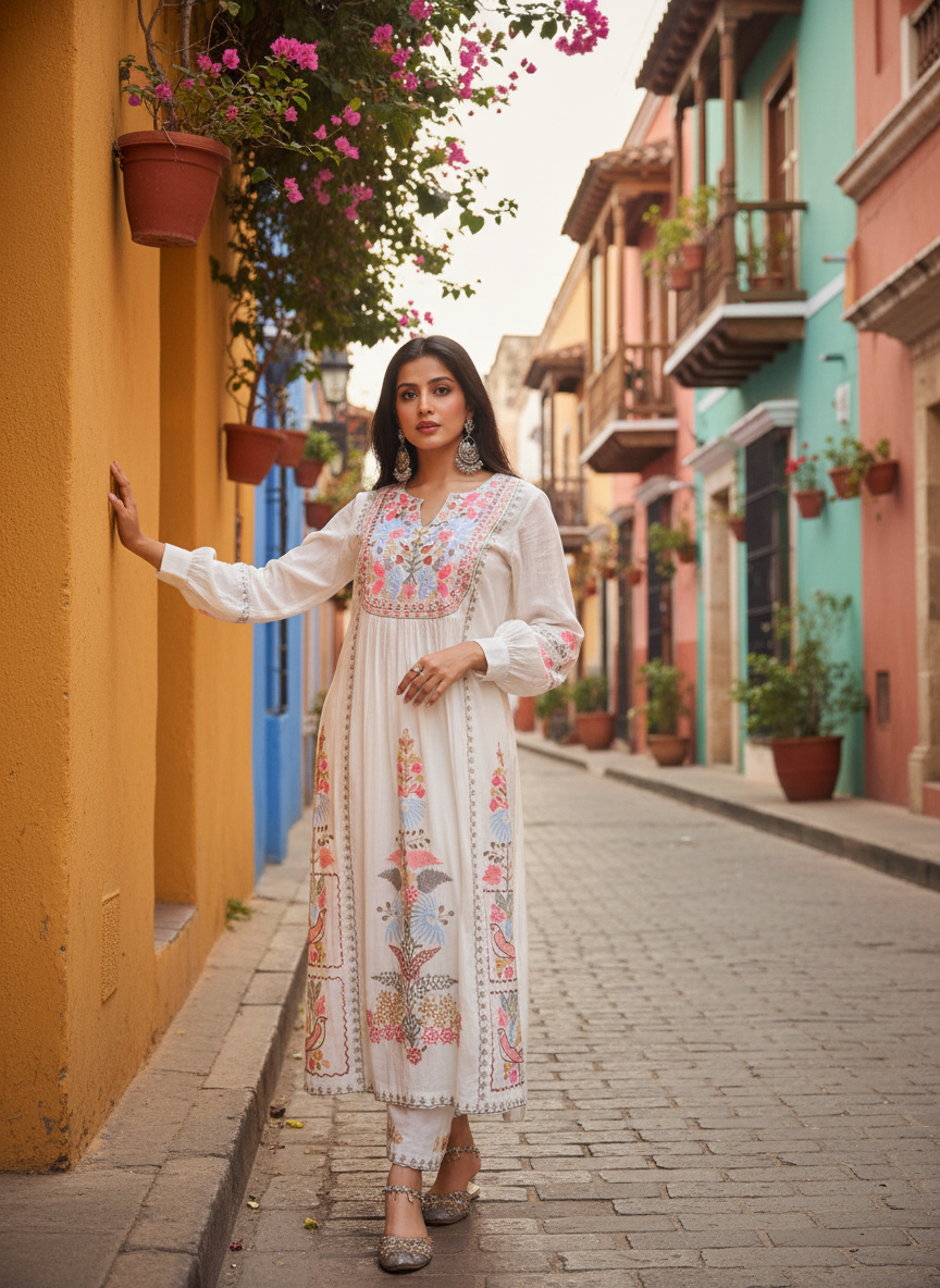 Embroidered Straight Kurti 3 Pc Suit Ready To Wear