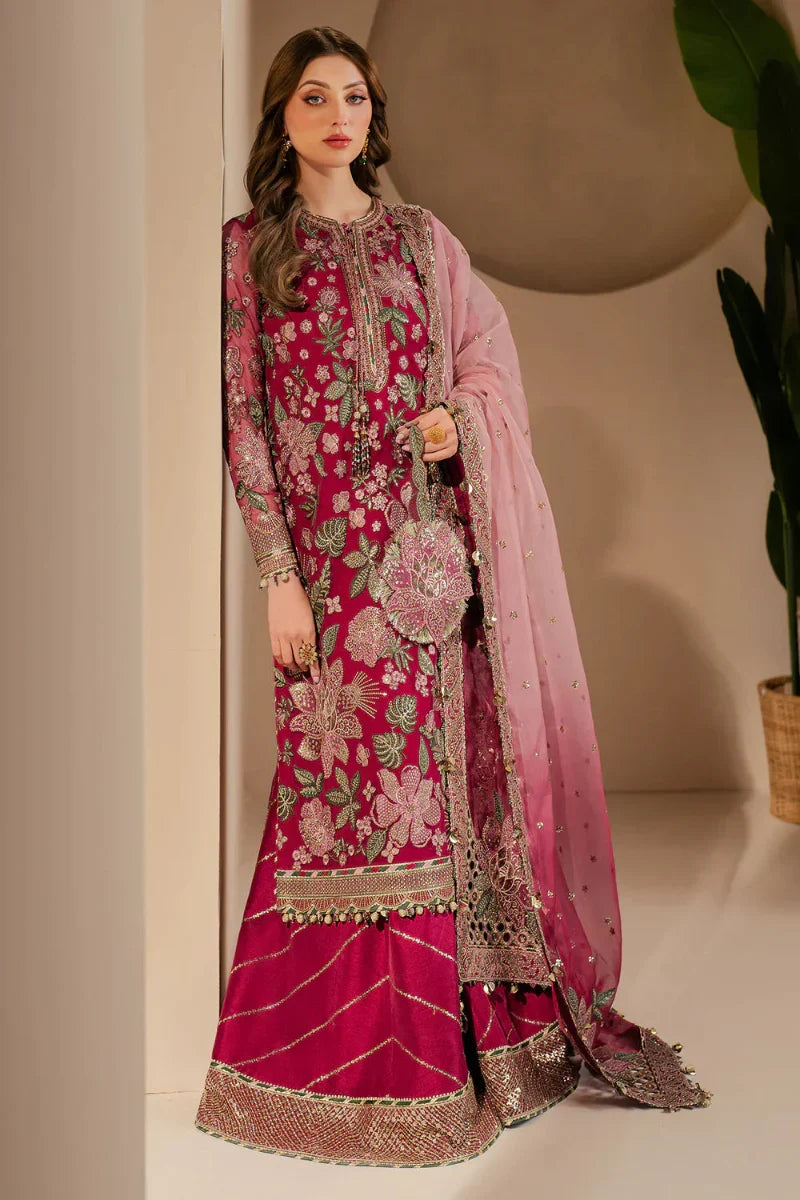 Pink Chiffon Embroidered Formal Suit with Silk Trouser & Net Dupatta | Ready to Wear