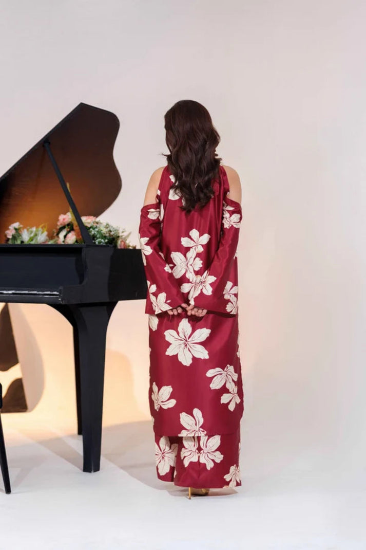Satin Silk 3-Piece Printed Suit with Shamooz Silk Shawl | Ready to Wear