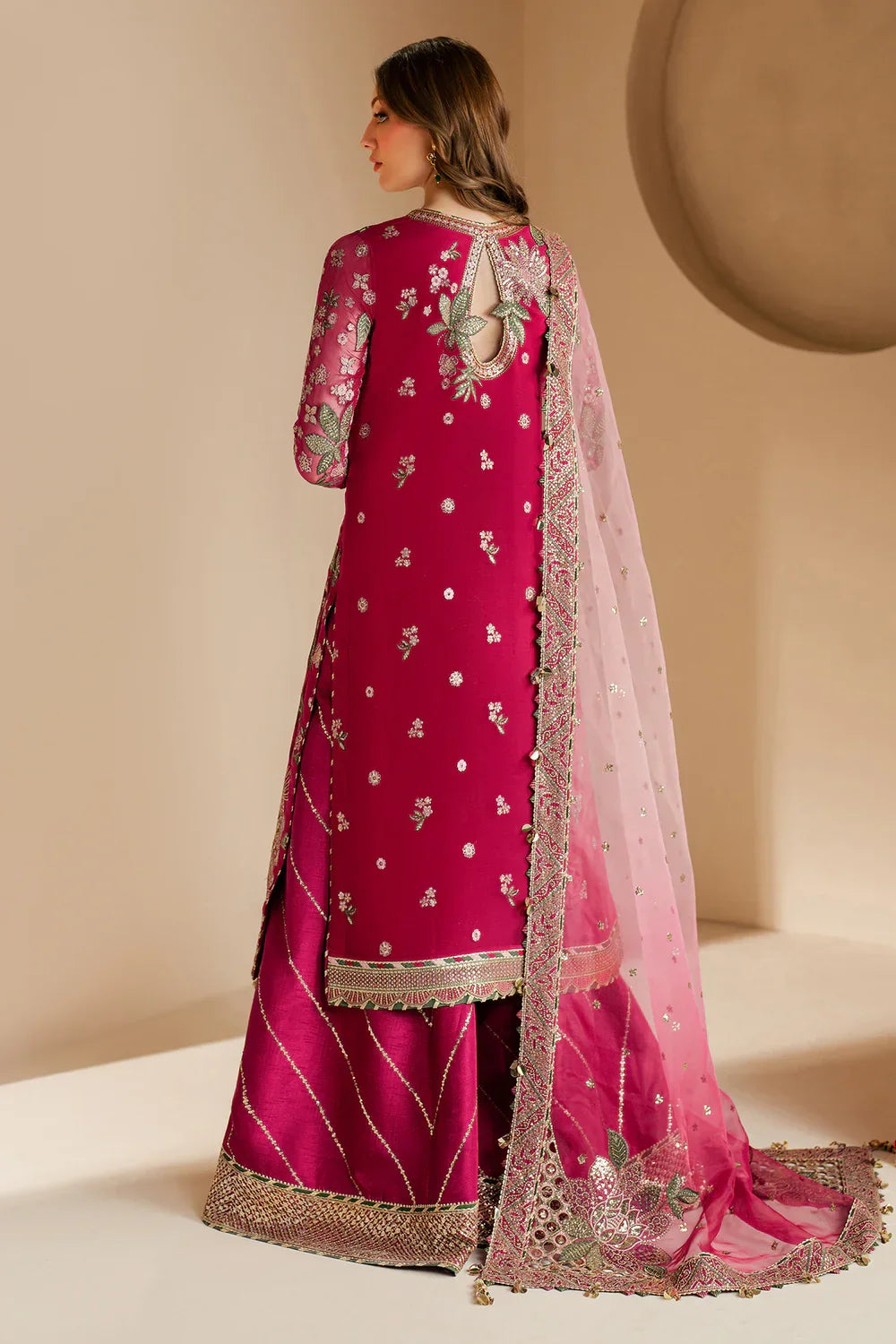 Pink Chiffon Embroidered Formal Suit with Silk Trouser & Net Dupatta | Ready to Wear