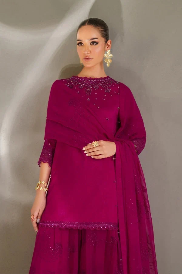 Deep Fuschia: Embroidered Short Kurti Suit | Ready To Wear