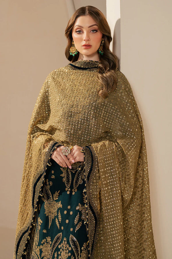 Embroidered Chiffon Sharara Suit with Organza Borders & Malai Crepe Sharara | Ready to Wear