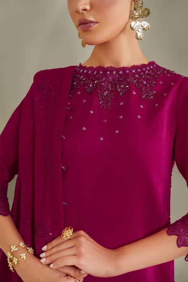 Deep Fuschia: Embroidered Short Kurti Suit | Ready To Wear