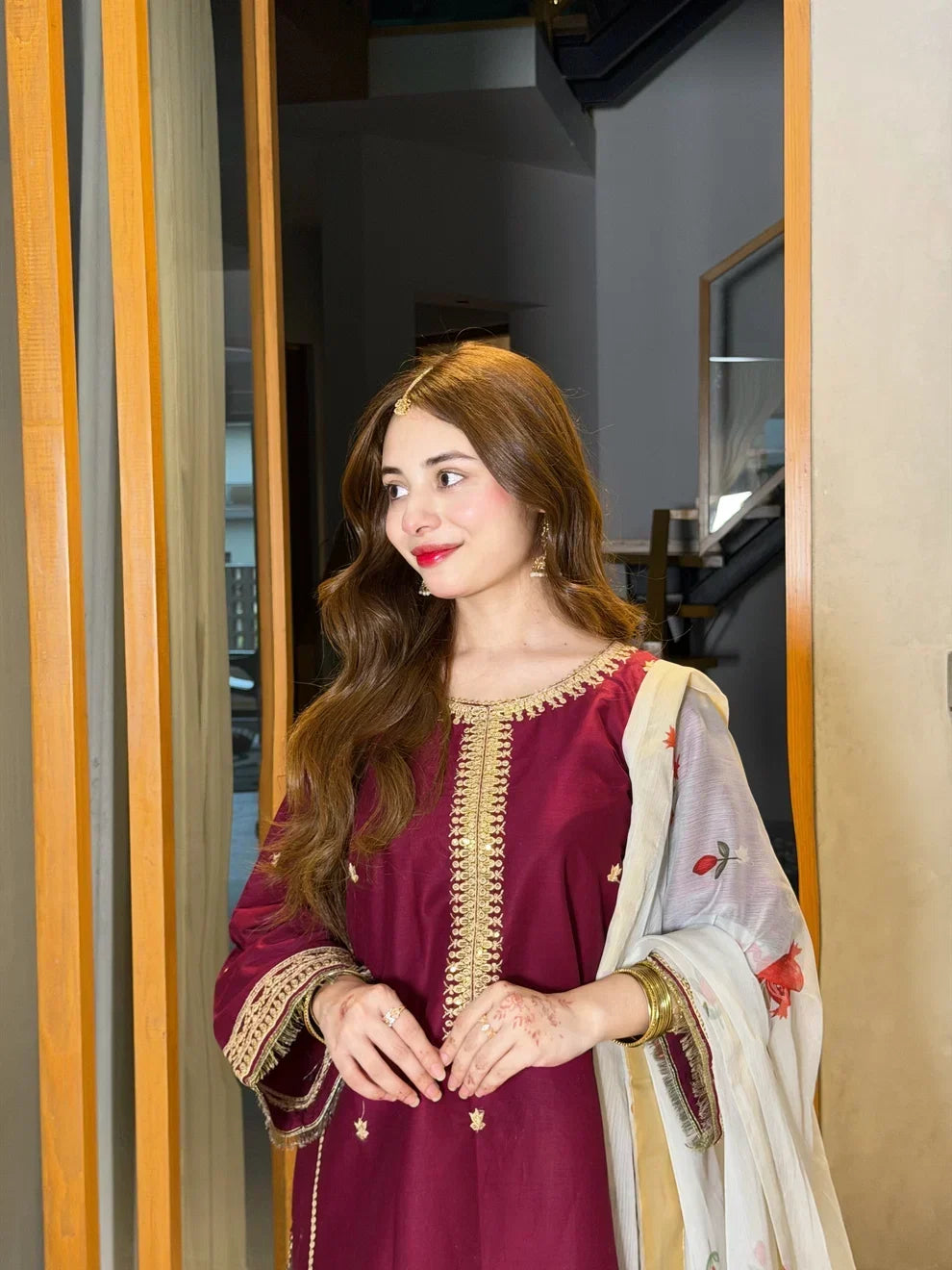 Embroidered Shamooz Silk 3-Piece Suit | Ready To Wear