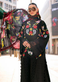 Deep Noir & Multicolor Embroidered Lawn Suit With Printed Silk Dupatta | Ready To Wear