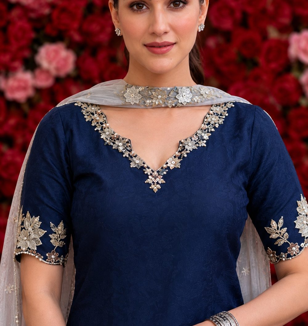 Embroidered Shamoze Silk 3-Piece Suit | Ready to Wear