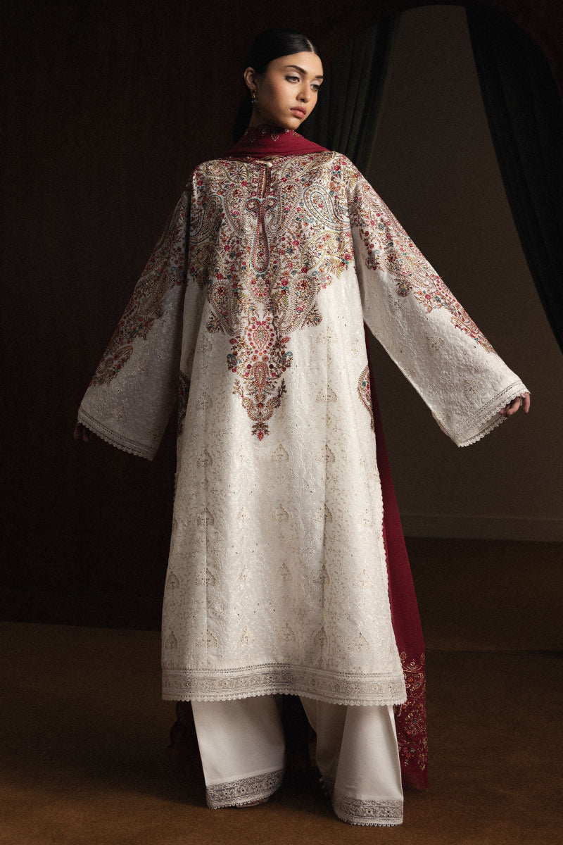 Ivory Kashmiri: Embroidered Lawn Long Kurta | Ready To Wear
