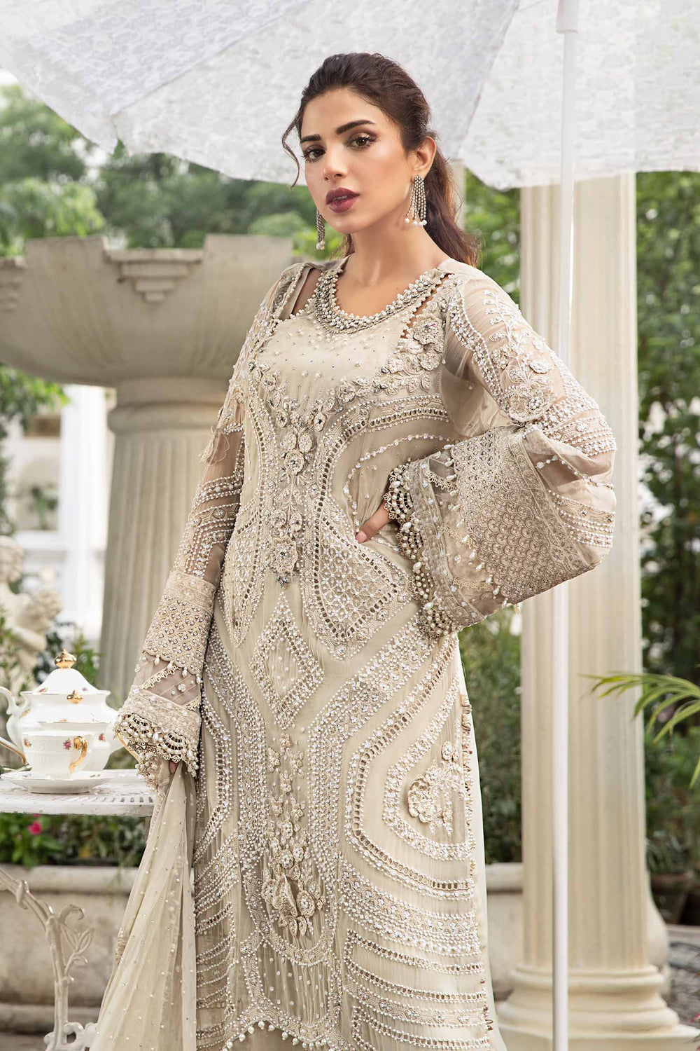 3-Piece Chiffon Suit With 3D Floral Handwork & Ready-to-Wear Dupatta | RTW