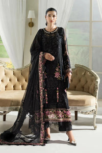 Jet Black & Blush Pink Luxury Embroidered Chiffon Suit | Ready to Wear