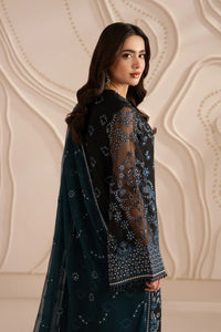 Jet Black & Oceanic Teal: Embroidered Chiffon Suit | Ready To Wear