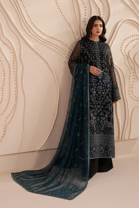 Jet Black & Oceanic Teal: Embroidered Chiffon Suit | Ready To Wear