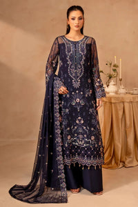 Midnight Blue & Antique Pastel: Embroidered Chiffon Suit | Ready To Wear