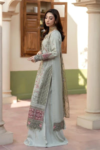 Mint Grey & Mauve Pink: Embroidered Organza Suit | Ready To Wear
