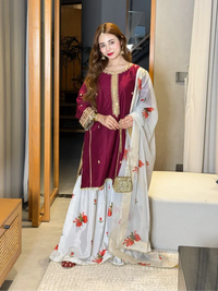 Embroidered Shamooz Silk 3-Piece Suit | Ready To Wear