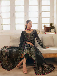 Pitch Black & Metallic Gold: Embroidered Chiffon Suit | Ready To Wear