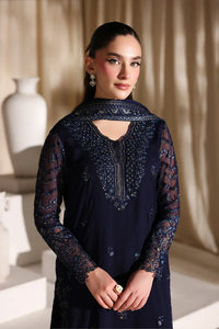 Navy Blue & Metallic Accent: Embroidered Chiffon Suit | Ready To Wear