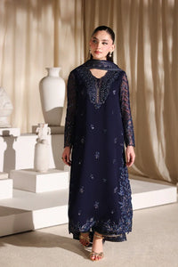 Navy Blue & Metallic Accent: Embroidered Chiffon Suit | Ready To Wear