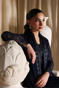 Navy Blue & Metallic Accent: Embroidered Chiffon Suit | Ready To Wear