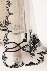 Cream Ivory Chiffon Suit With Jet Black Embroidery | Ready To Wear