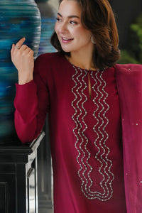 Shamoze Silk 3-Piece Suit with Embellished Neckline & Lace Net Dupatta | Ready to Wear