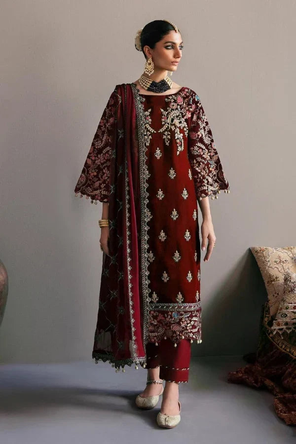 Embroidered Velvet 3-Piece Suit with Chiffon Dupatta | Ready to Wear