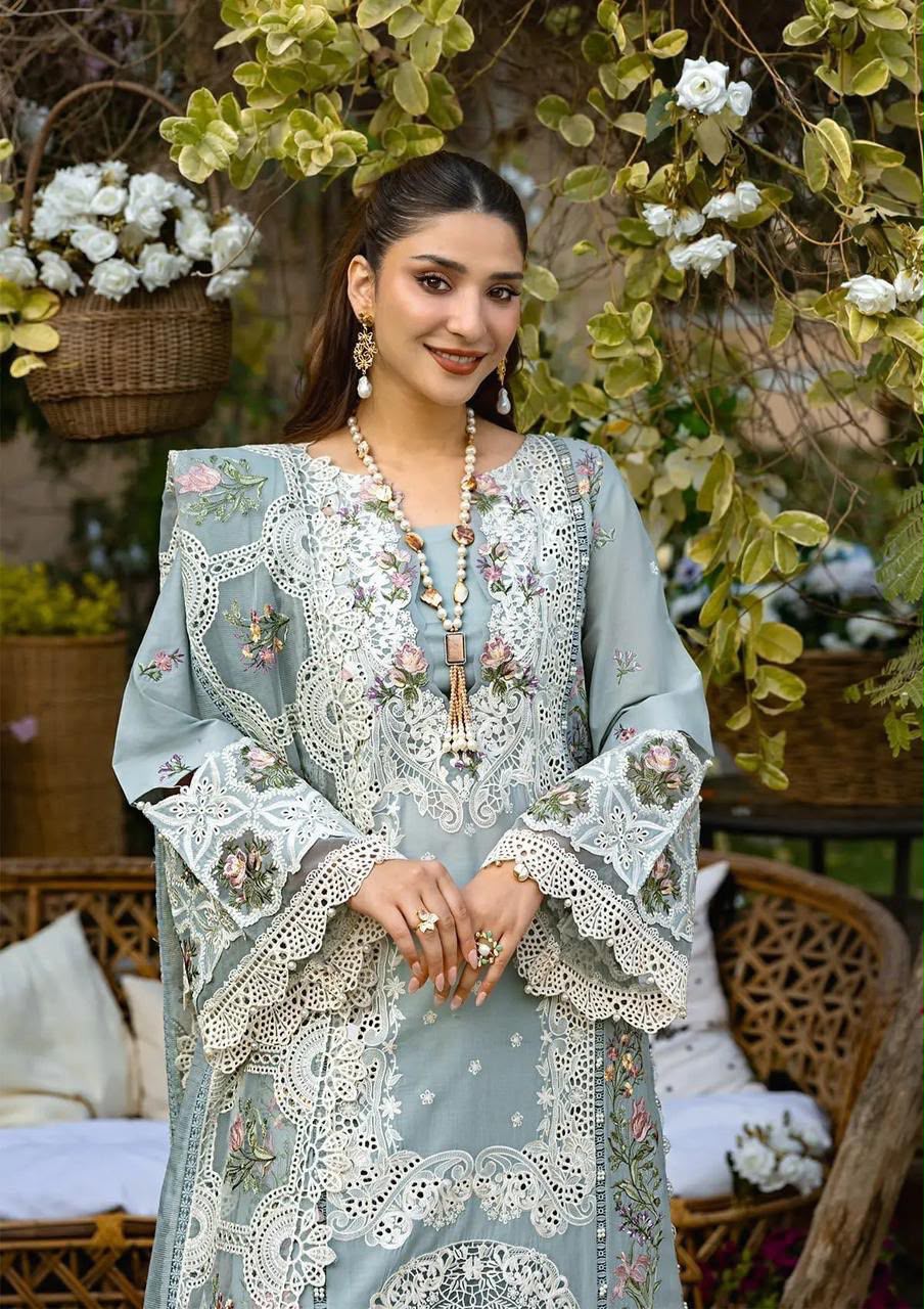 03-Piece Embroidered Lawn Suit With Net Dupatta | Ready To Wear