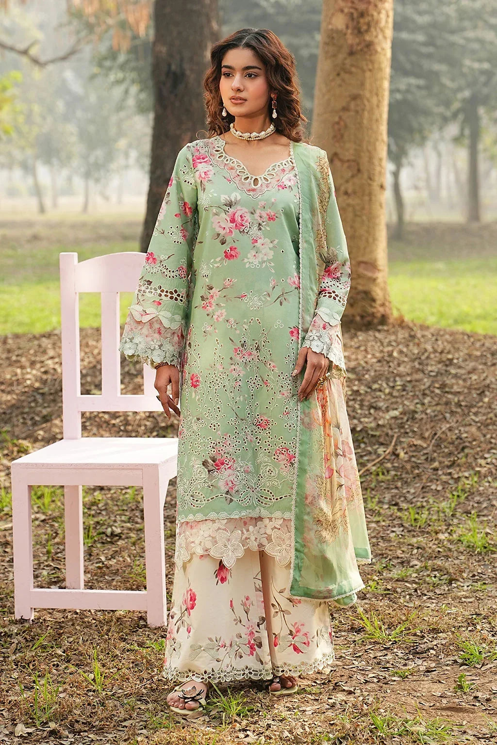 Pastel Mint & Blush Floral: Printed Lawn Suit | Ready To Wear