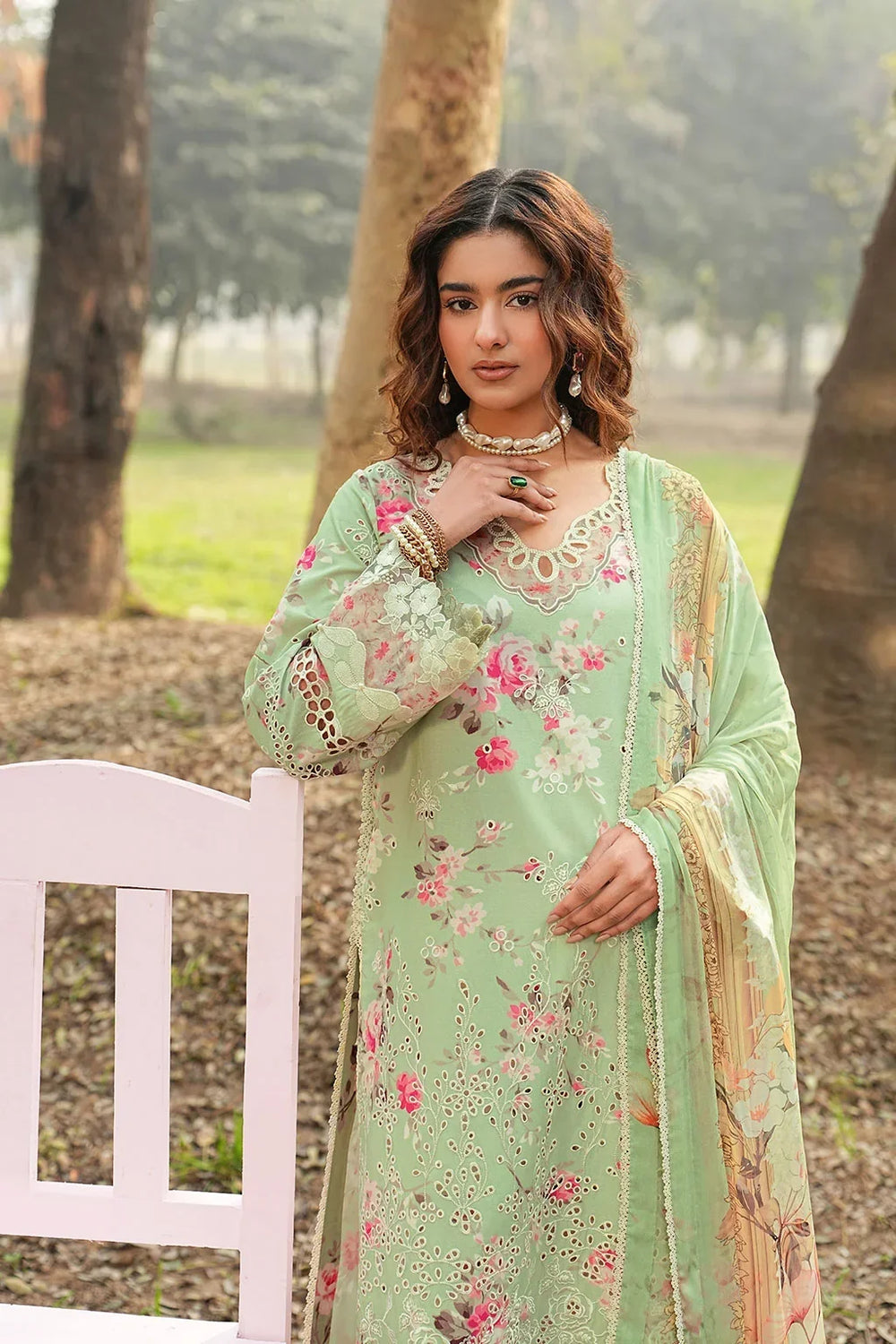 Pastel Mint & Blush Floral: Printed Lawn Suit | Ready To Wear