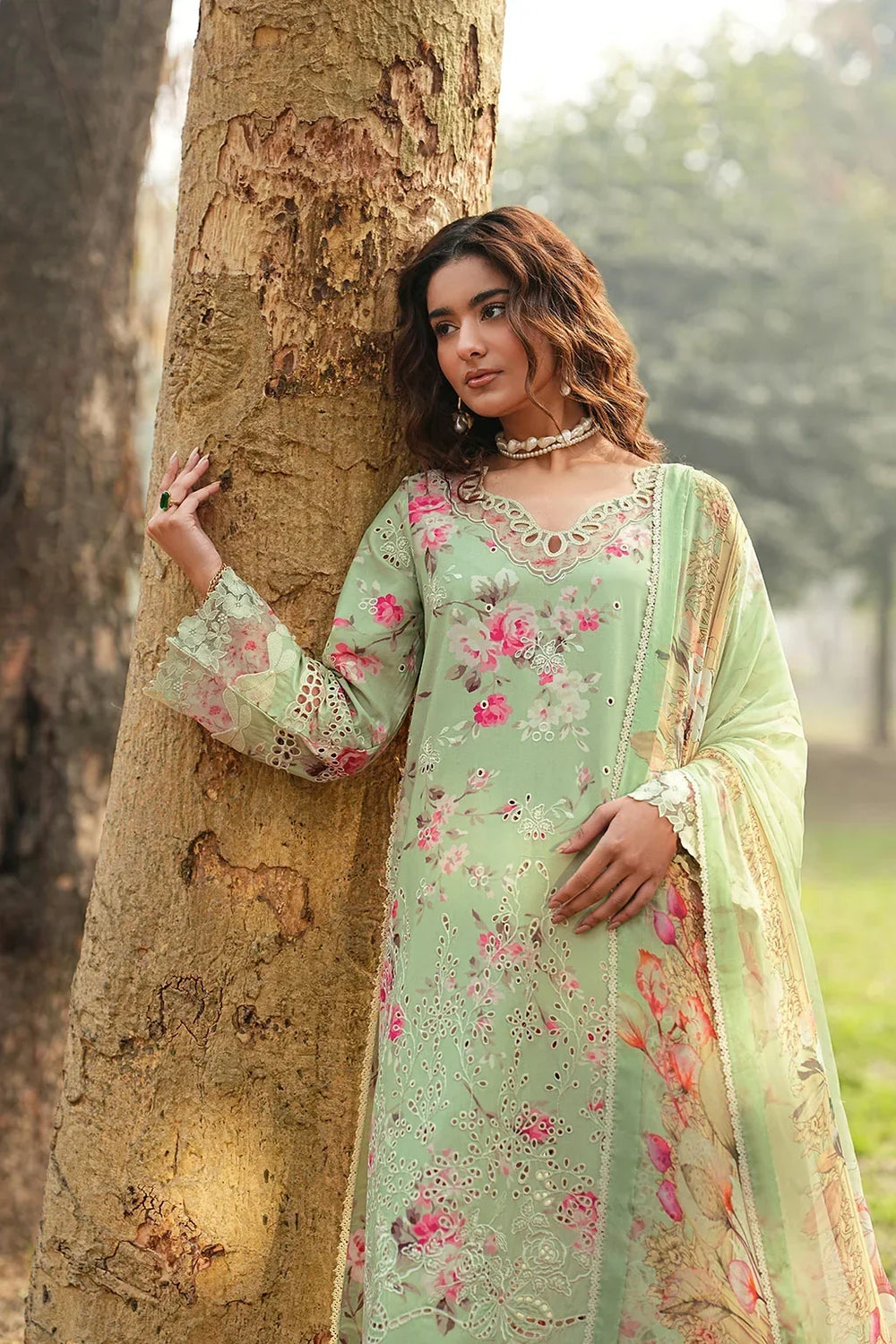 Pastel Mint & Blush Floral: Printed Lawn Suit | Ready To Wear