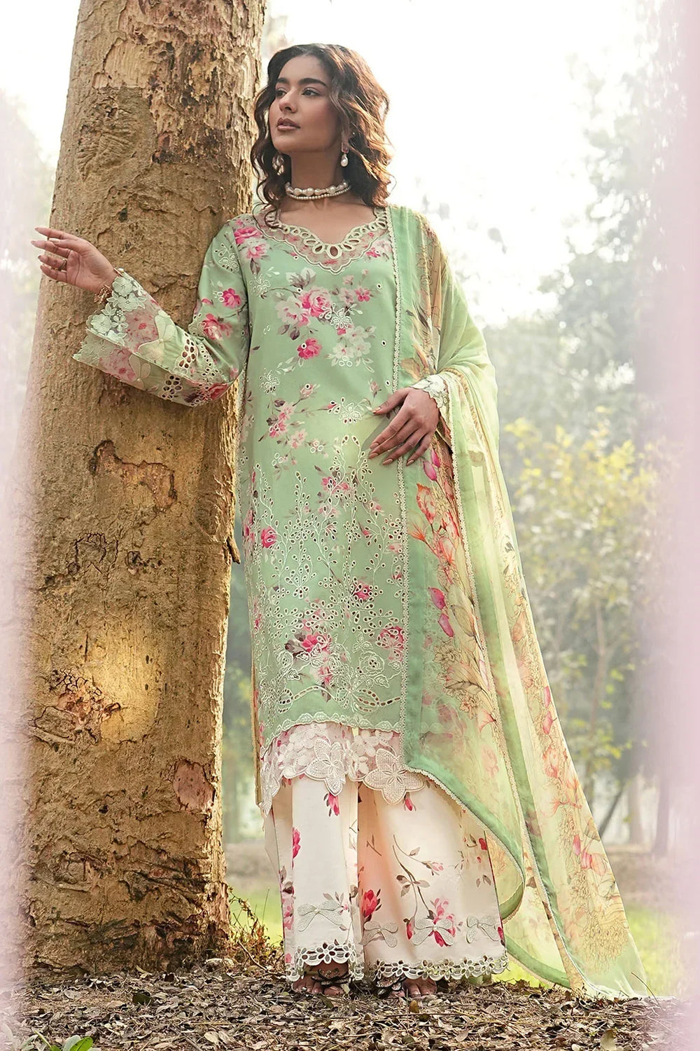 Pastel Mint & Blush Floral: Printed Lawn Suit | Ready To Wear
