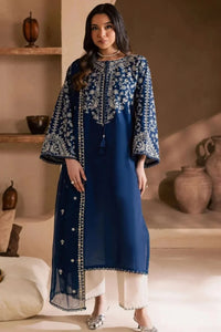 Elegant Embroidered Egyptian Cotton 3-Piece Suit with Chiffon Dupatta | Ready to Wea