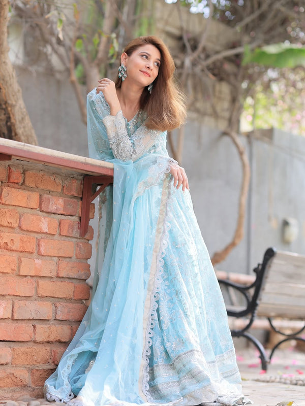 Heavy Embroidered Net 3-Piece Suit with Adda Work & Sequin Embroidery | Ready to Wear